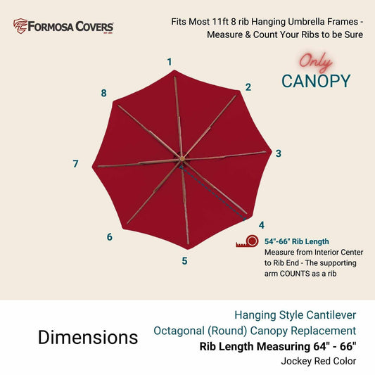 11ft Cantilever Hanging Umbrella 8 Rib Replacement Canopy Jockey Red