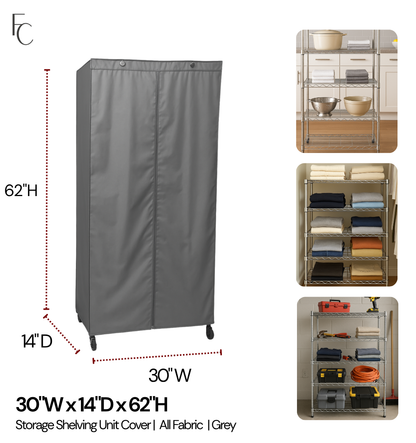 Storage Shelving Unit Cover, fits racks 30"W x 14"D x 62"H in Grey - Formosa Covers