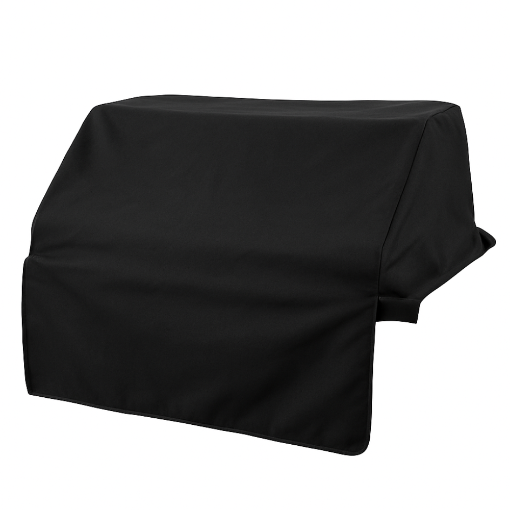 Black 30-inch built-in BBQ outdoor gas grill cover with extended flap and Velcro straps