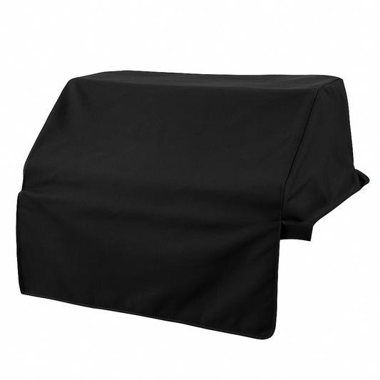 Black 30-inch built-in BBQ outdoor gas grill cover with extended flap and Velcro straps