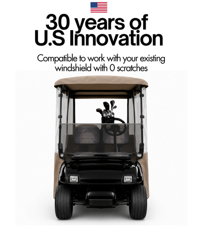 EZGO 2 Passenger Golf Cart Enclosure — 3 Sided for Windshield Carts, Taupe