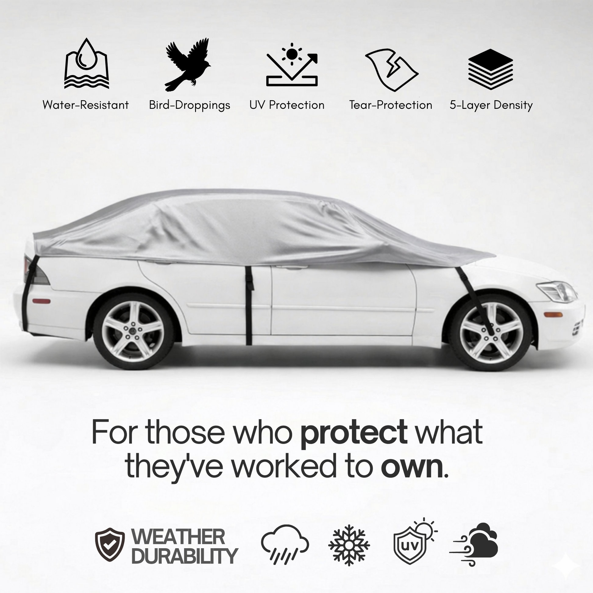 Car Snow & Sun Shield Full Cover for Small to Midsize Cars - 124"L - Formosa Covers