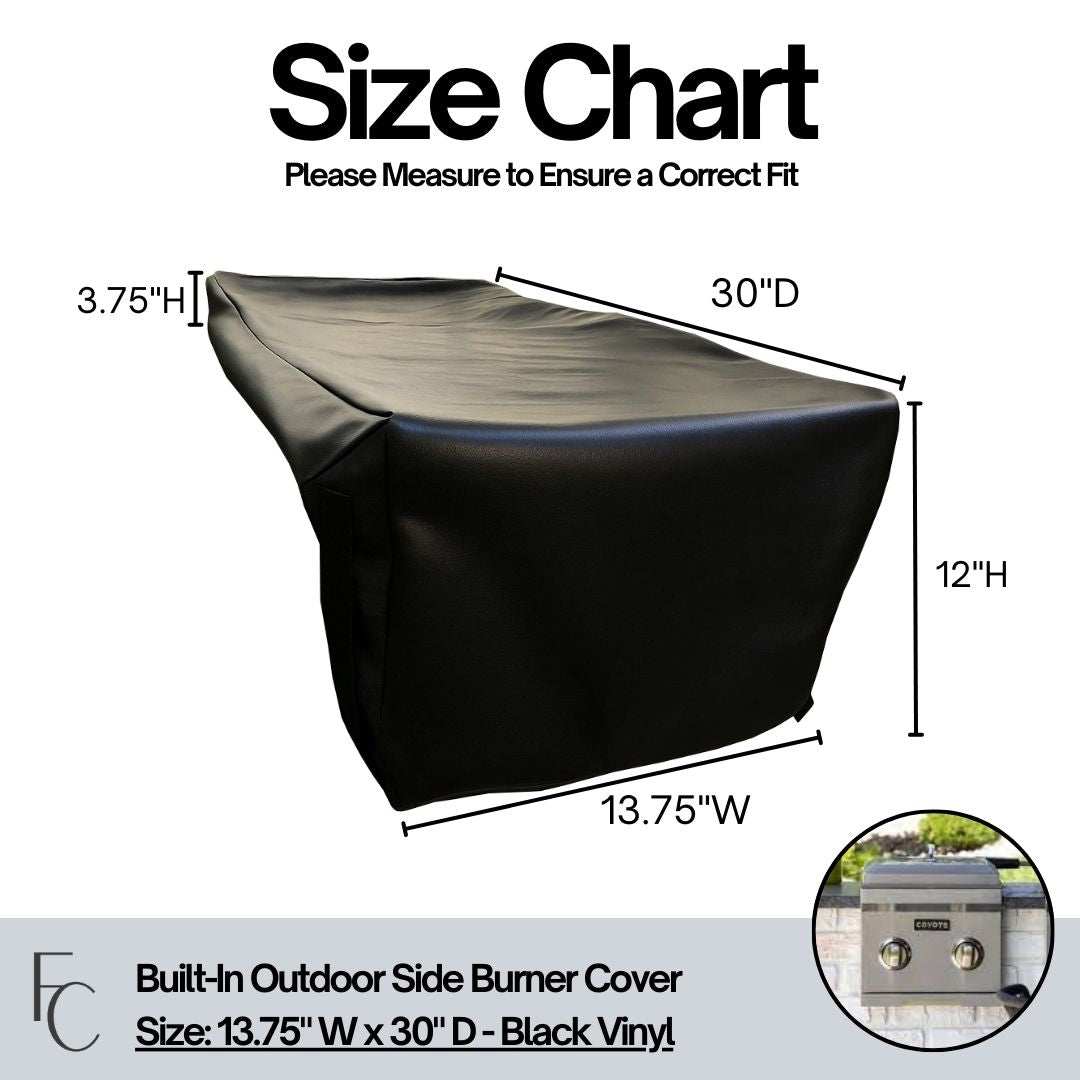 Outdoor Built-In Side Burner Cover in Black Vinyl 13.75"W x 30"D
