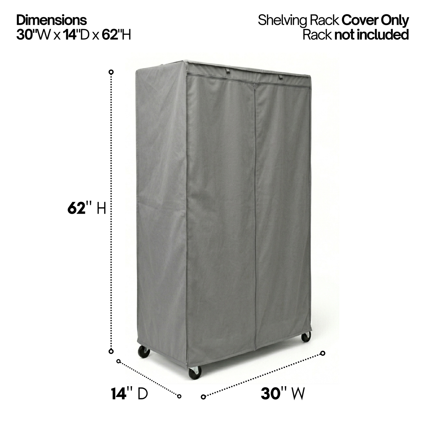 Storage Shelving Unit Cover, fits racks 30"W x 14"D x 62"H in Grey