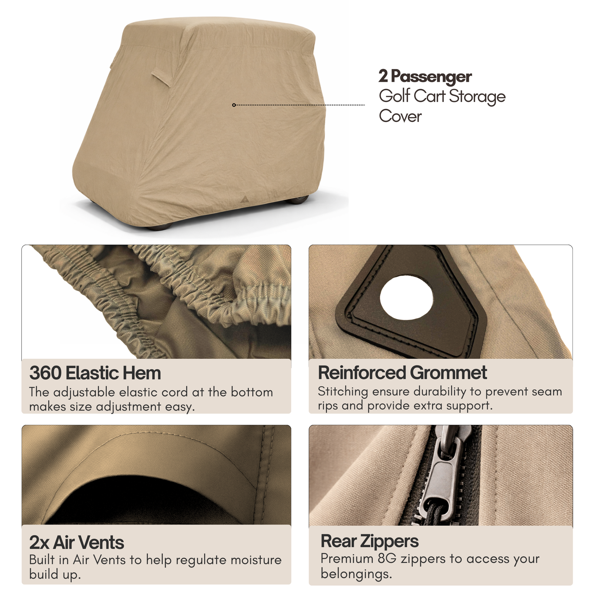 2 Passenger Golf Cart Storage Cover - Taupe - Formosa Covers