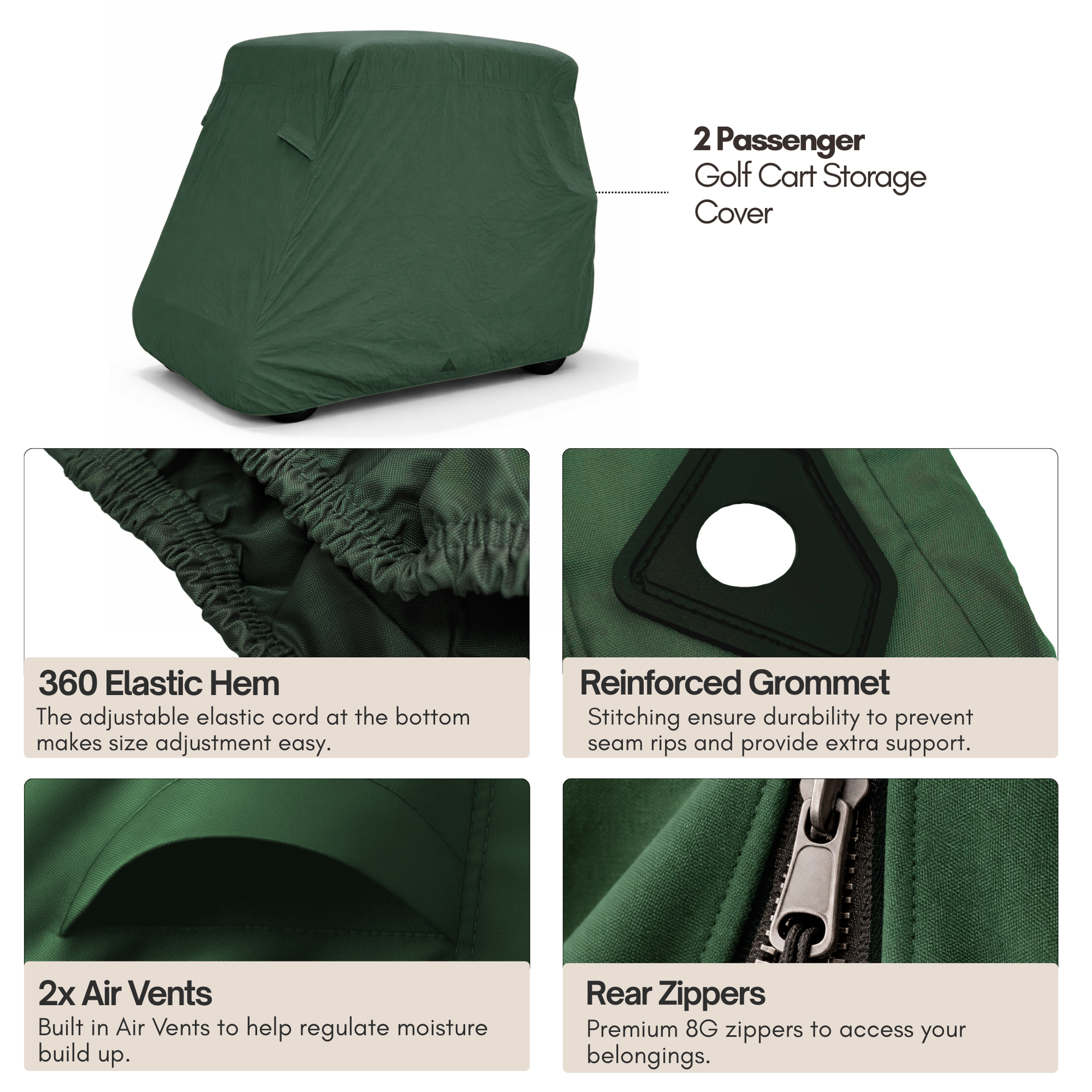2 Passenger Golf Cart Storage Cover - Green - Formosa Covers