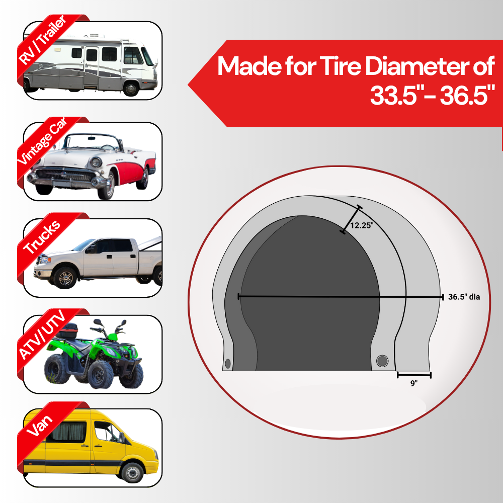 Deluxe tire/wheel covers fits tire 33.5"- 36.5" Dia. for RV's, Travel Trailers, Toy Haulers, 5th wheel trailers, Truck, Van, SUV (Set of 4)