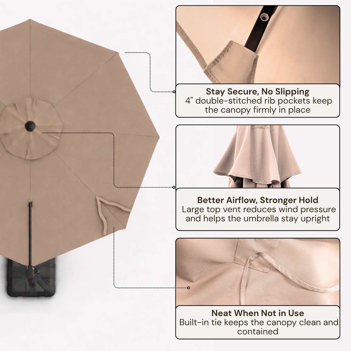 11 ft Cantilever Umbrella Replacement Canopy Supported Bar 8 Ribs Taupe - Formosa Covers