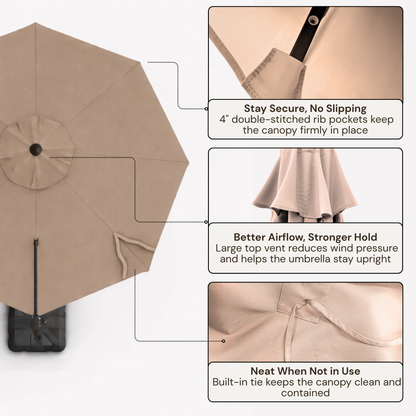 11 ft Cantilever Umbrella Replacement Canopy Supported Bar 8 Ribs Taupe - Formosa Covers