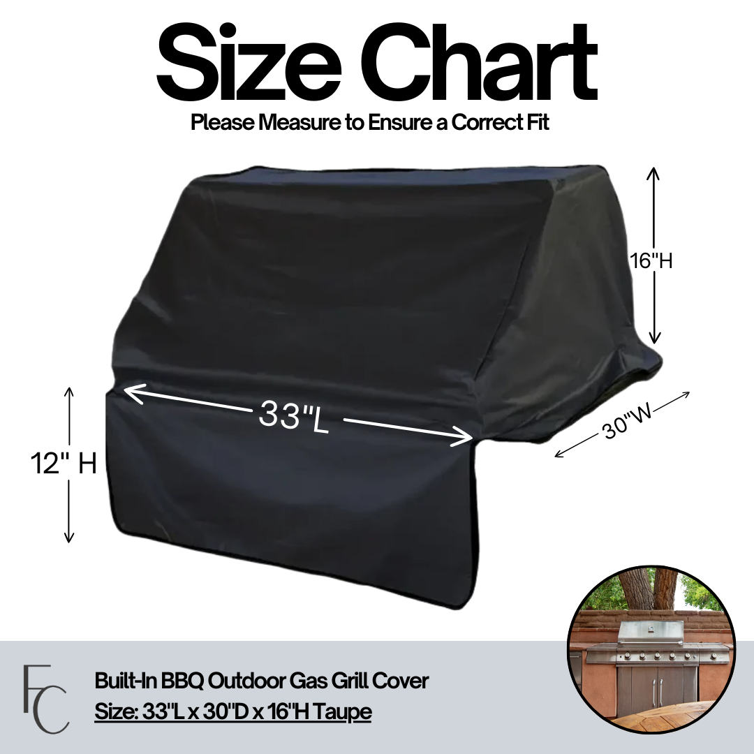 Built-In BBQ Outdoor Gas Grill Cover 33"L x 30"D x 16"H Black - Formosa Covers