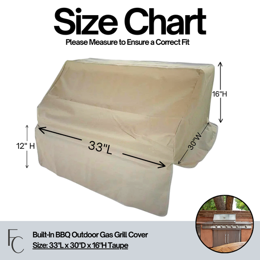 BBQ Grill Cover 33"L Taupe Size chart