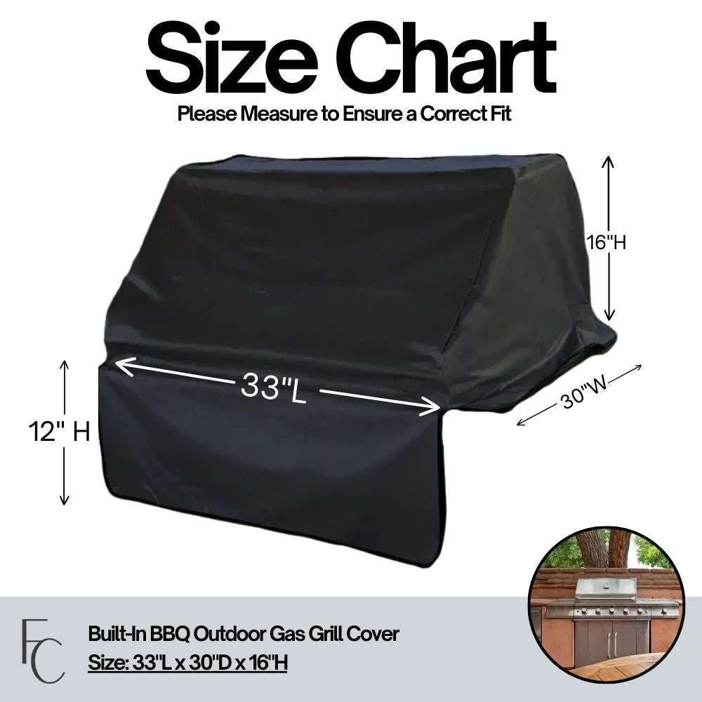 Built-In BBQ Outdoor Gas Grill Cover 33"L x 30"D x 16"H Vinyl Black - Formosa Covers