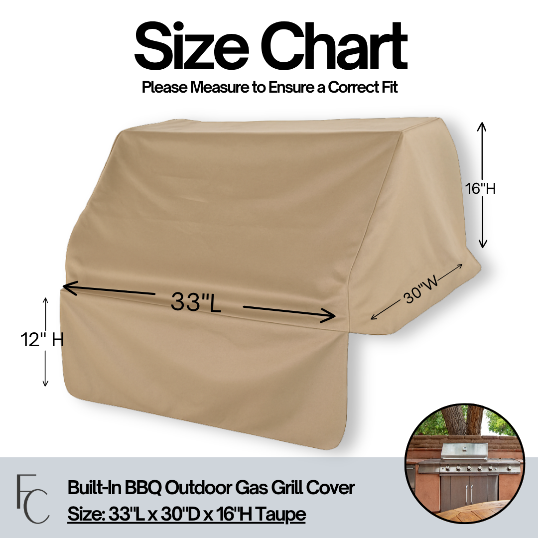 Built-In BBQ Outdoor Gas Grill Cover 33"L x 30"D x 16"H Taupe