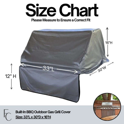 Built-In BBQ Outdoor Gas Grill Cover 33"L x 30"D x 16"H Vinyl Grey
