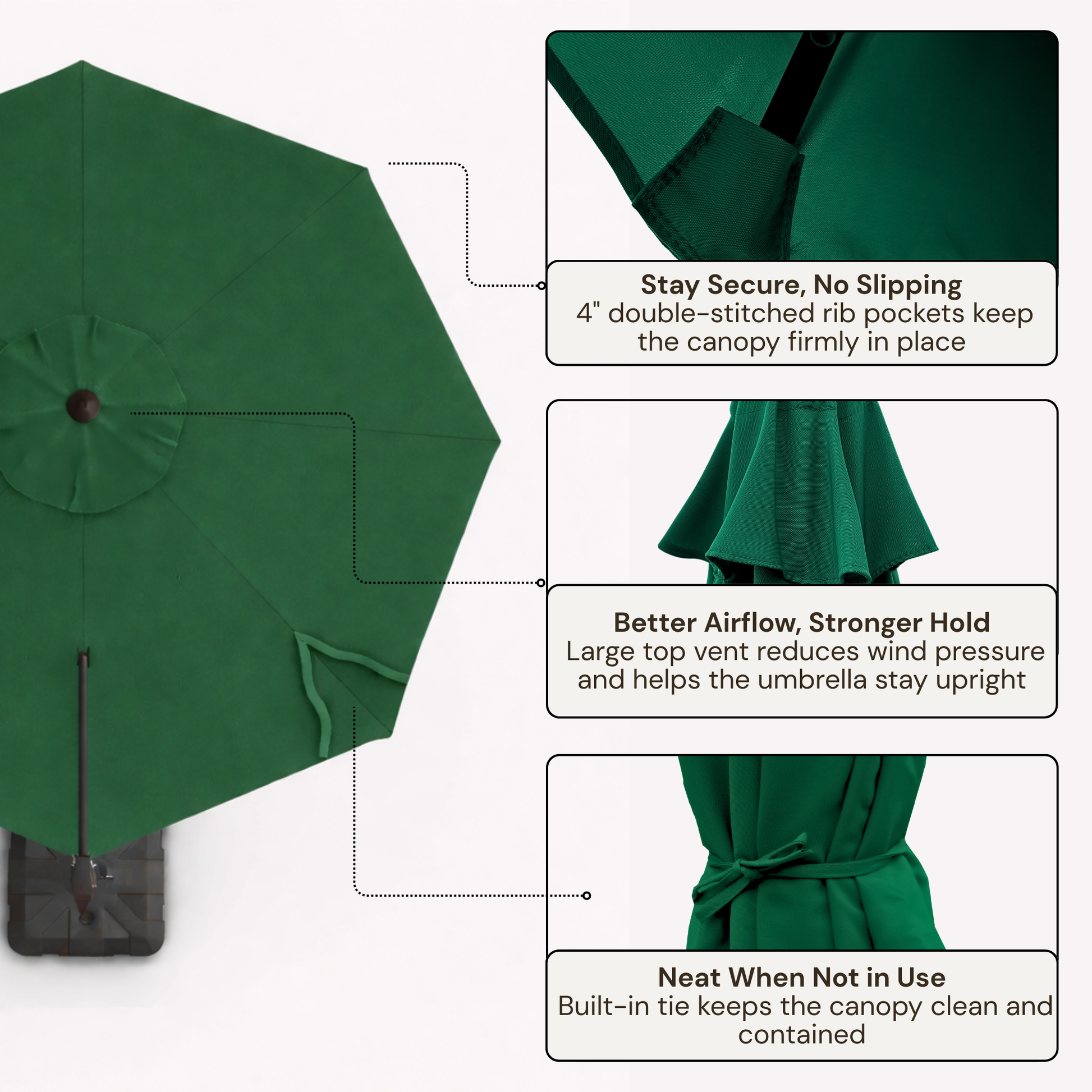 10ft Cantilever Supported Bar Umbrella 8 Rib Replacement Canopy Hunter Green - Formosa Covers