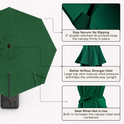 10ft Cantilever Supported Bar Umbrella 8 Rib Replacement Canopy Hunter Green - Formosa Covers