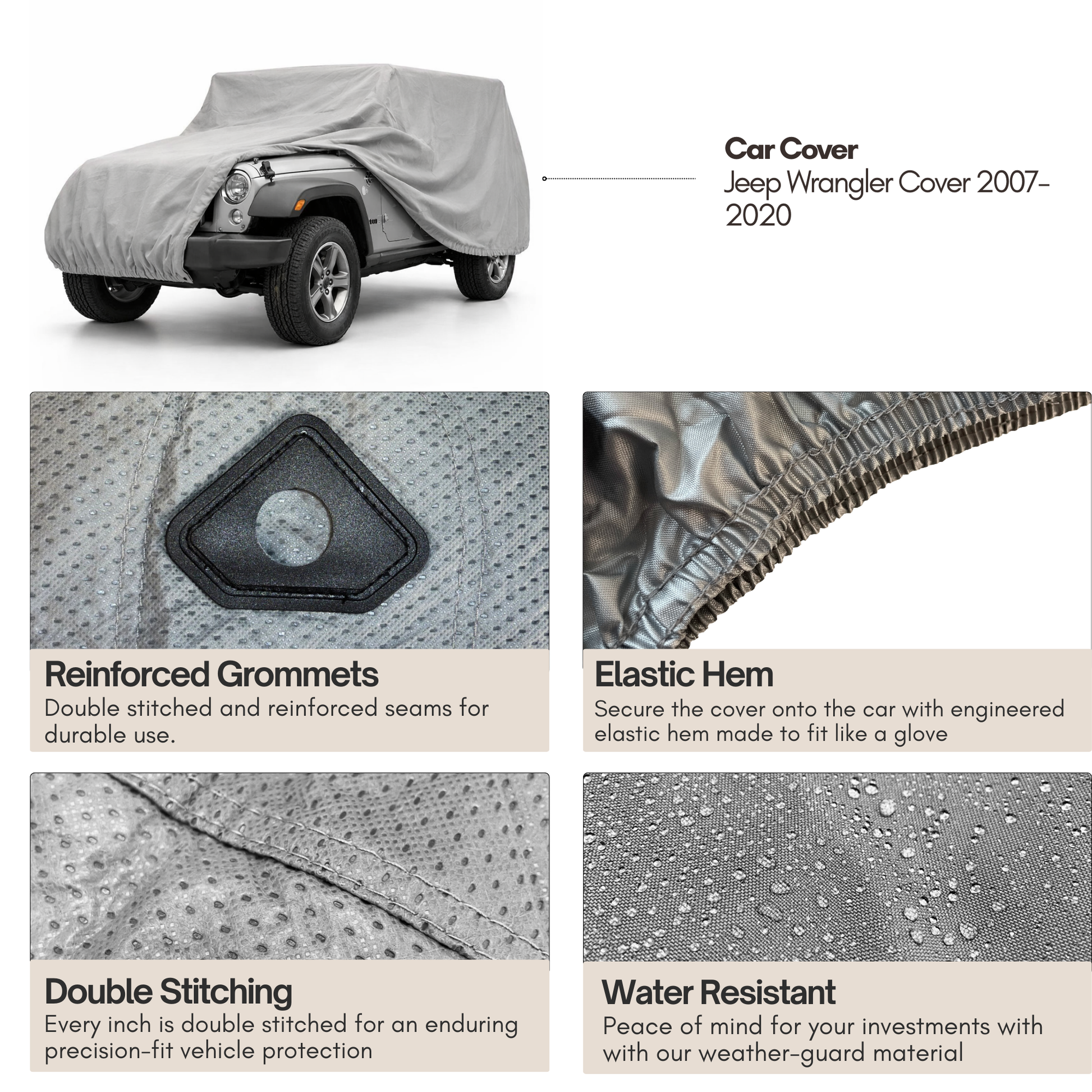 Jeep Cover fits 2007-2022 Jeep Wrangler | 2 Doors in Grey