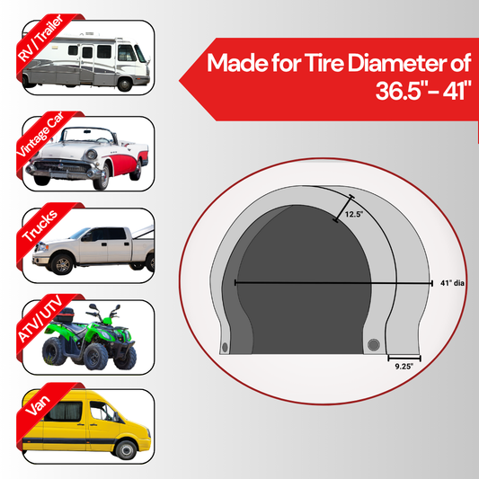 Deluxe tire/wheel covers fits tire 36.5"- 41" dia. for RV's, Travel Trailers, Toy Haulers, 5th wheel trailers, Truck, Van, SUV (Set of 4) - Formosa Covers