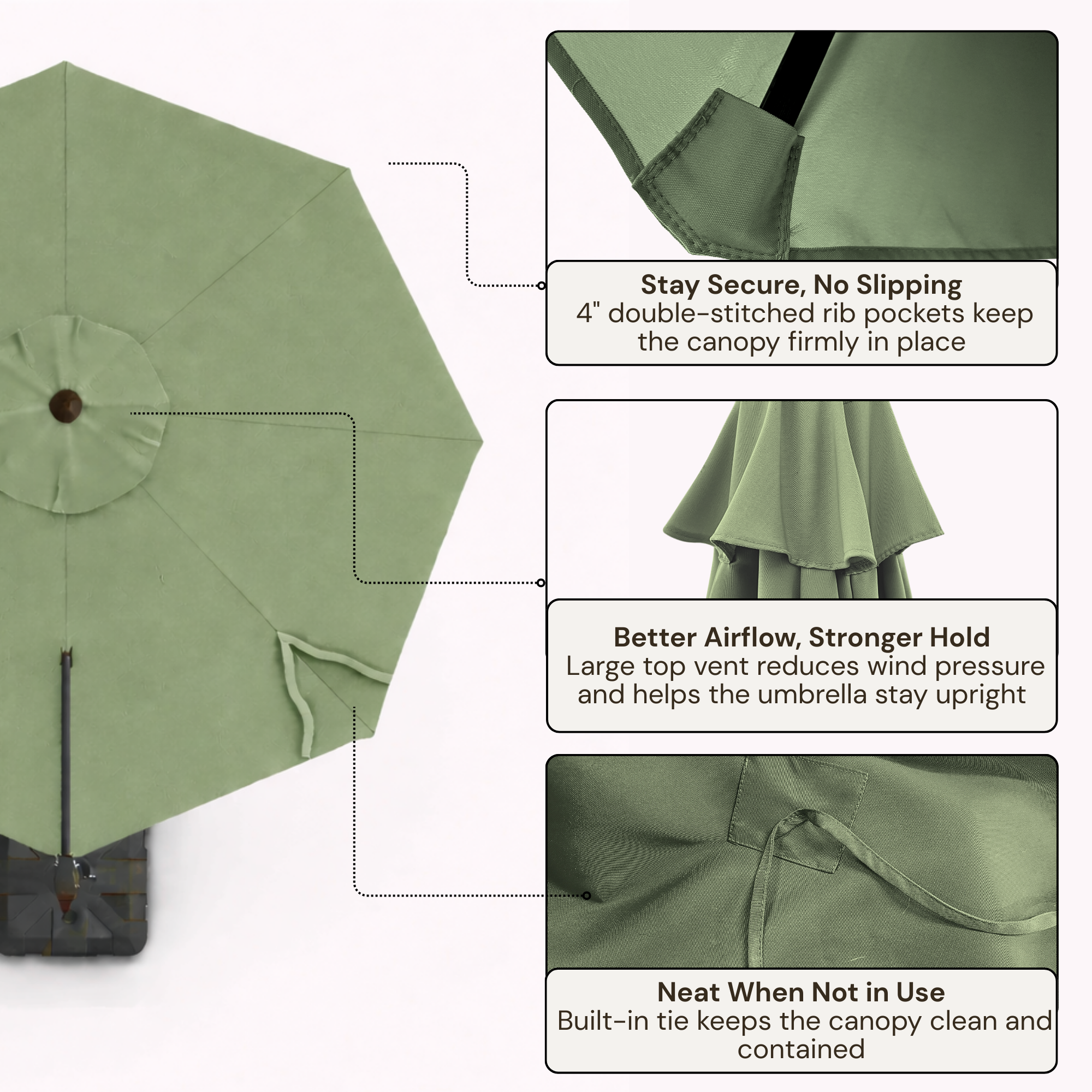 11 ft Cantilever Umbrella Replacement Canopy Supported Bar 8 Ribs Sage Green