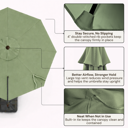 SHIPS BY 6/16/26 11ft Cantilever Umbrella Replacement Canopy Supported Bar 8 Ribs Sage Green - Formosa Covers