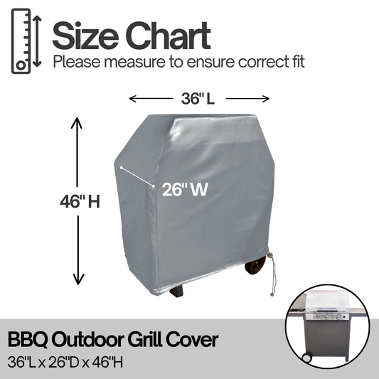 BBQ Outdoor Grill Cover 36"L x 26"D x 46"H Grey Vinyl
