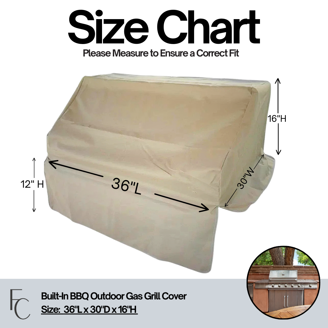 Built-In BBQ Outdoor Gas Grill Cover 36"L x 30"D x 16"H Taupe
