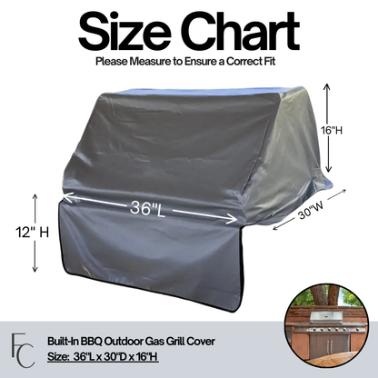 Built-In BBQ Outdoor Gas Grill Cover 36"L x 30"D x 16"H Vinyl Grey