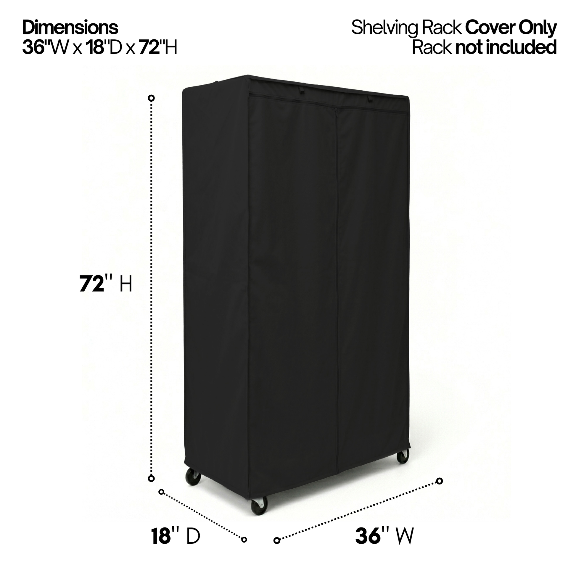Storage Shelving Unit Cover, fits racks 36"W x 18"D x 72"H in Black - Formosa Covers