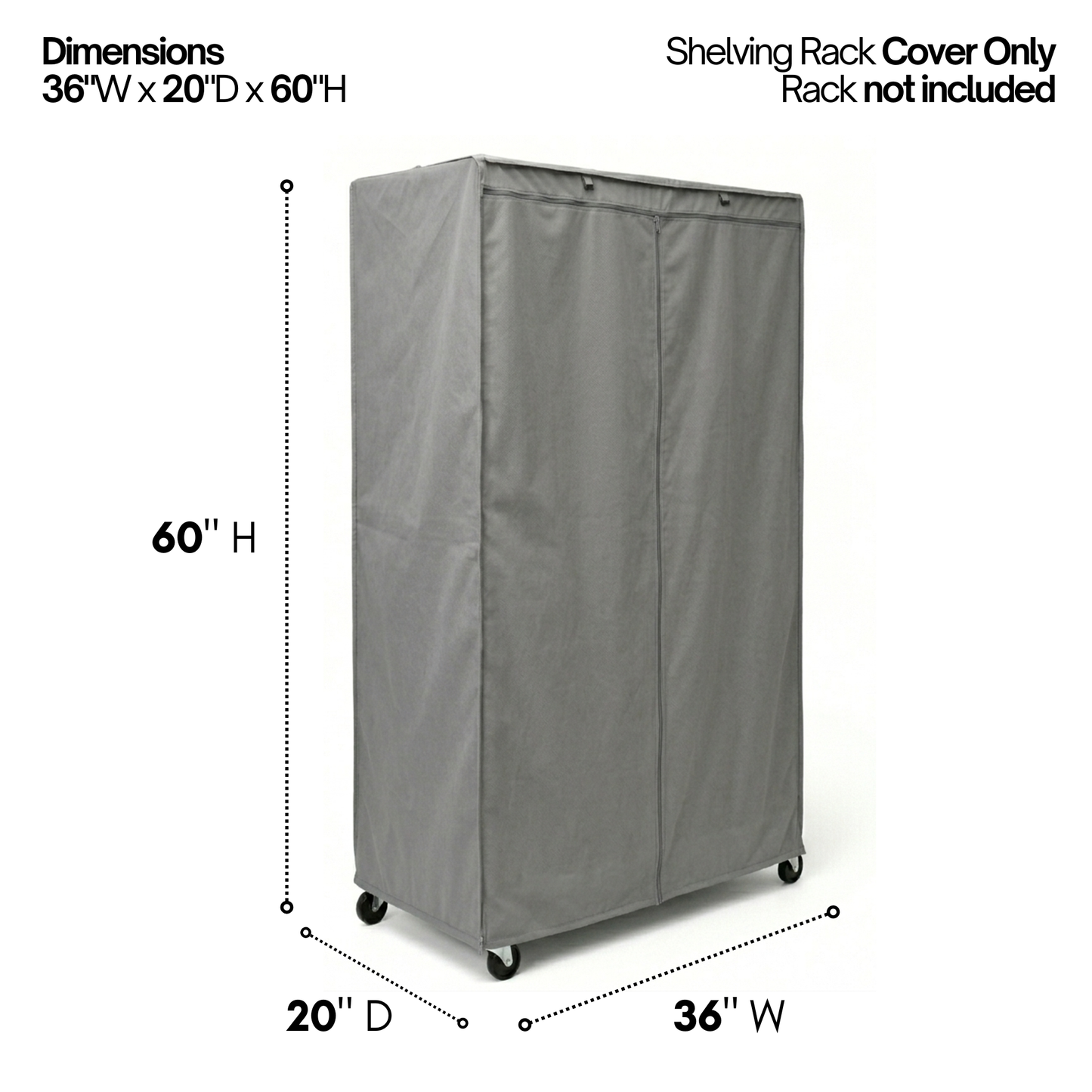 Storage Shelving Unit Cover, fits racks 36"W x 20"D x 60"H in Grey