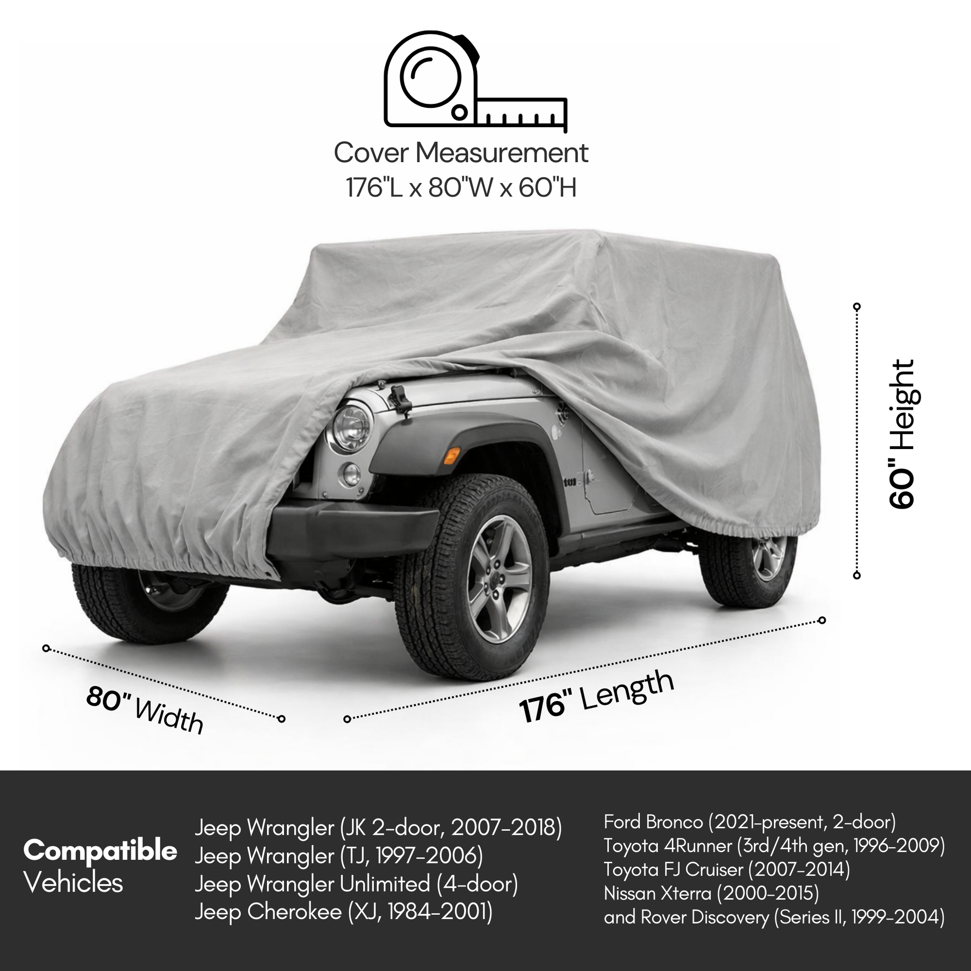 Jeep Cover fits 2007-2022 Jeep Wrangler 4 doors Unlimited Poly 200 in Grey