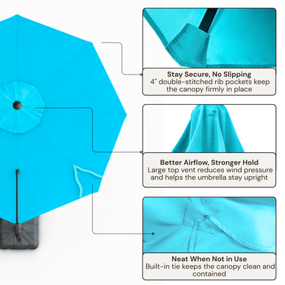 11 ft Cantilever Umbrella Replacement Canopy Supported Bar 8 Ribs Aruba Turquoise - Formosa Covers