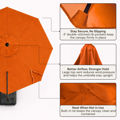 11 ft Cantilever Umbrella Replacement Canopy Supported Bar 8 Ribs Tuscan Orange - Formosa Covers