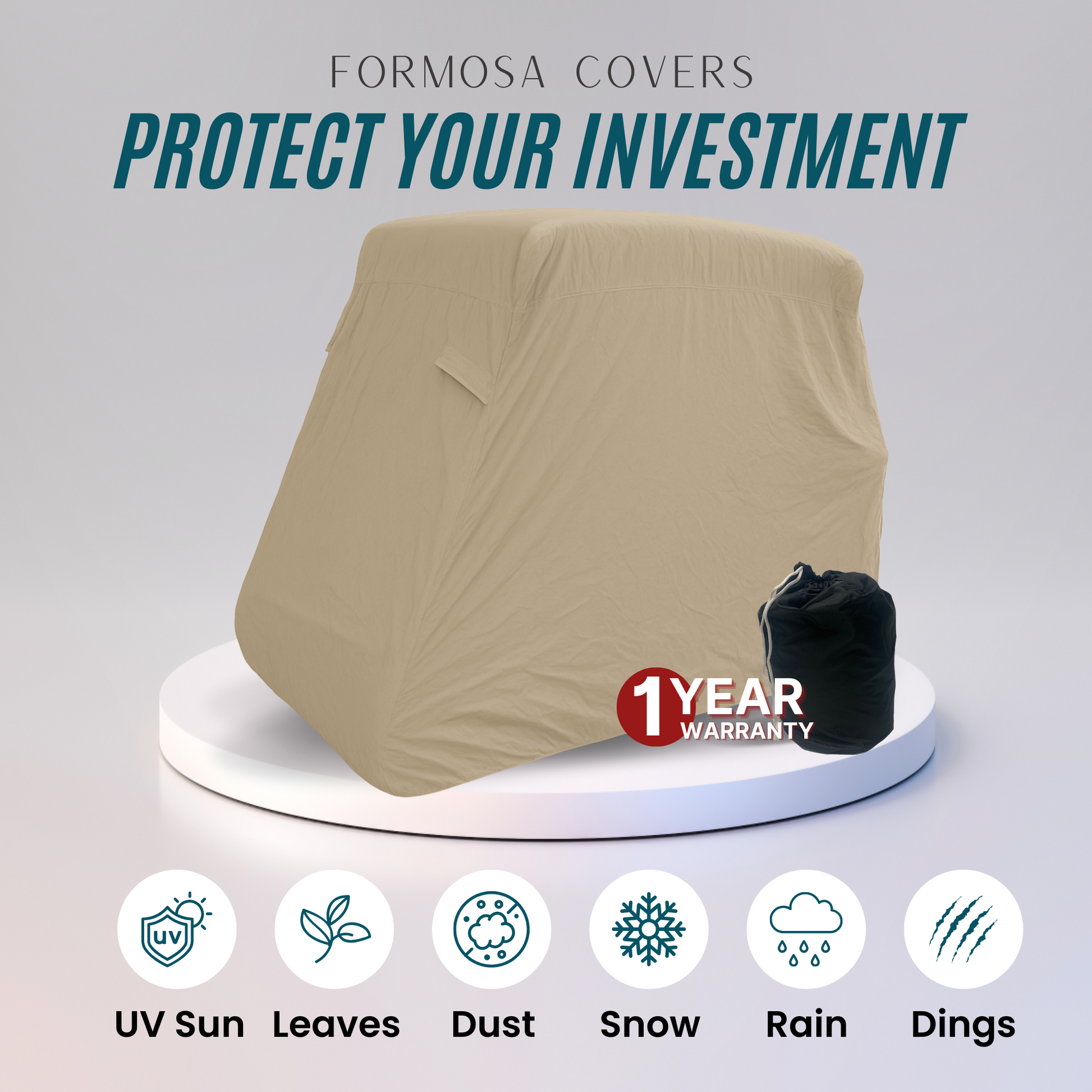 2 Passenger Golf Cart Storage Cover Taupe