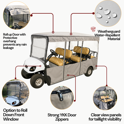 6 Passenger Driving Enclosure Golf Cart Cover fits EZGO 4+2 Bench - Formosa Covers