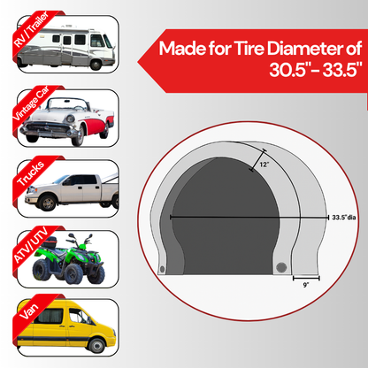 Deluxe tire/wheel covers fits tire 30.5"- 33.5" Dia. for RV's, Travel Trailers, Toy Haulers, 5th wheel trailers, Truck, Van, SUV (Set of 4)