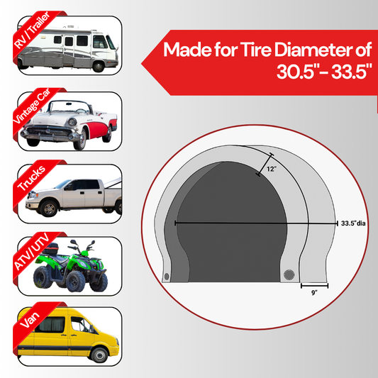 Deluxe tire/wheel covers fits tire 30.5"- 33.5" Dia. for RV's, Travel Trailers, Toy Haulers, 5th wheel trailers, Truck, Van, SUV (Set of 4)