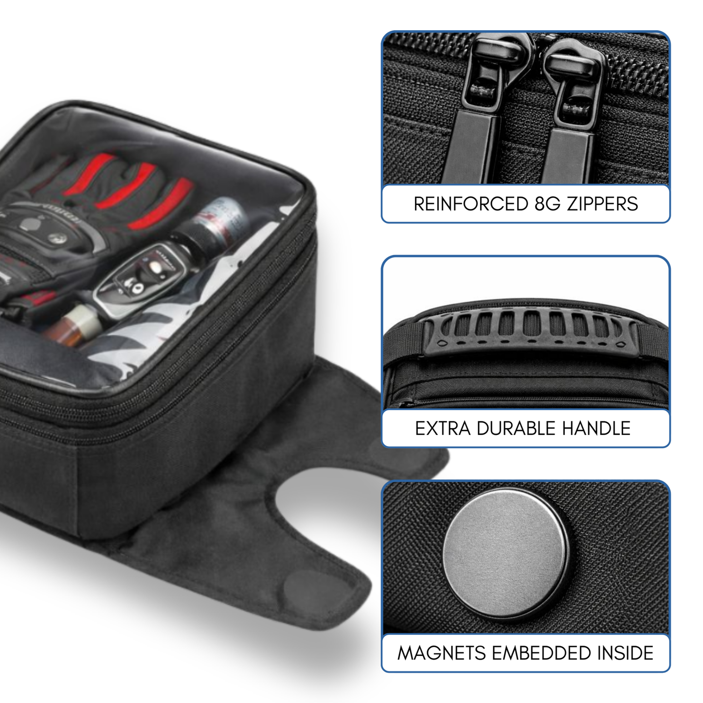 Magnetic Motorcycle Tank Bag with Window: Black, Universal Fit, 10 Liter Capacity, Water-Resistant - Formosa Covers