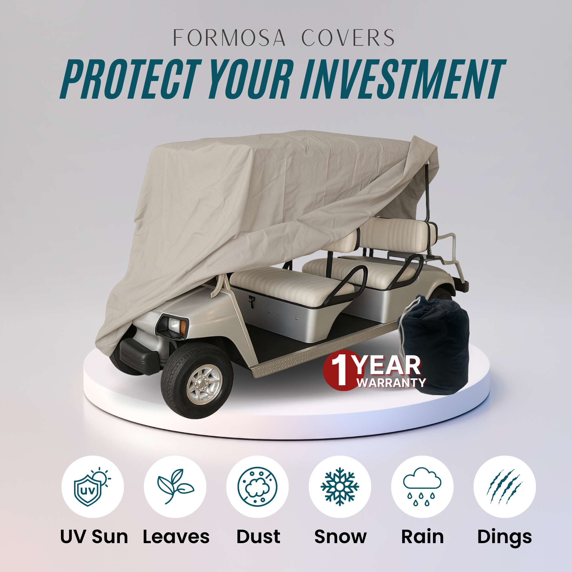 6 Passenger Golf Cart Storage Cover Taupe