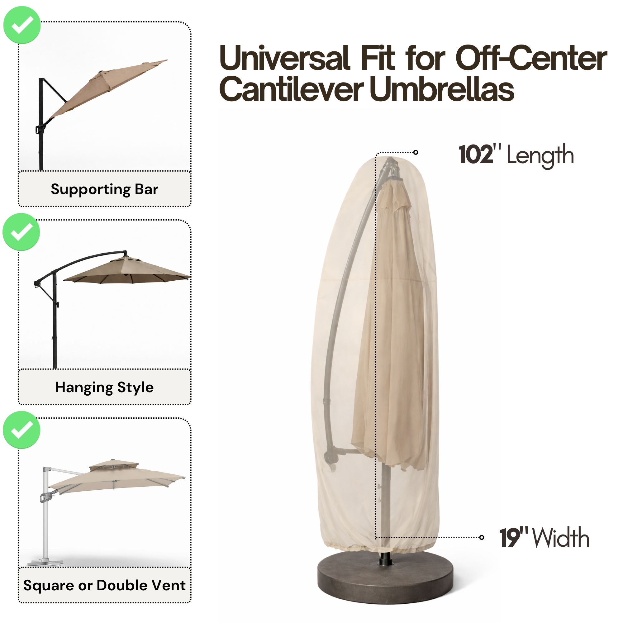 Universal Cantilever Offset Patio Umbrella Cover in Classic Taupe - Formosa Covers