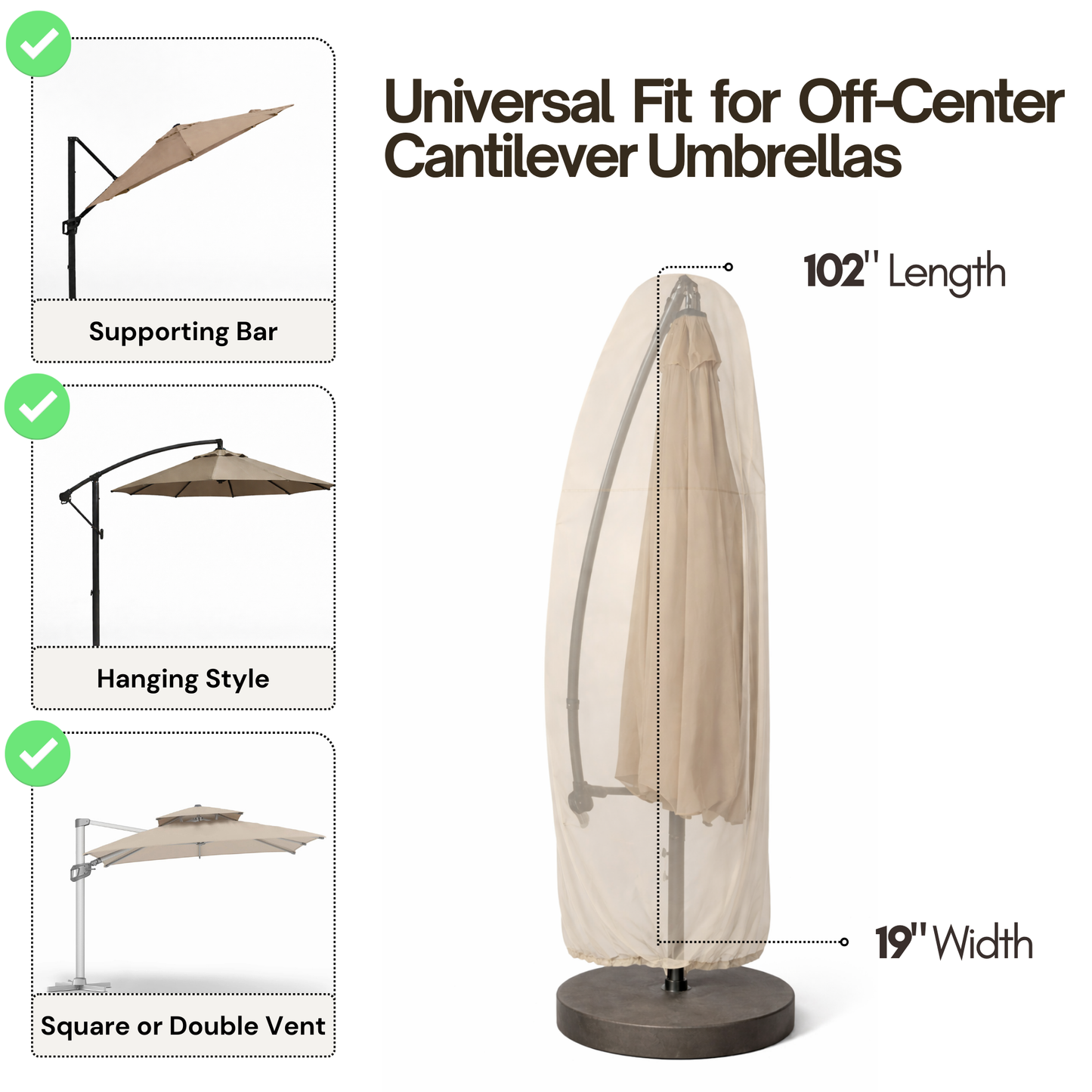 Universal Cantilever Offset Patio Umbrella Cover in Classic Taupe - Formosa Covers