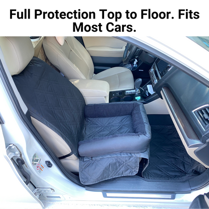 Deluxe Waterproof Front Seat Dog Bed Cover – Pet Guard Single Seat Protector Black (21" W x 72" L) - Formosa Covers