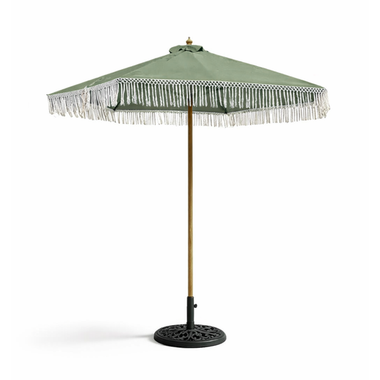 9ft 8 ribs replacement umbrella canopy in sage green with tassels, durable polyester fabric for outdoor use