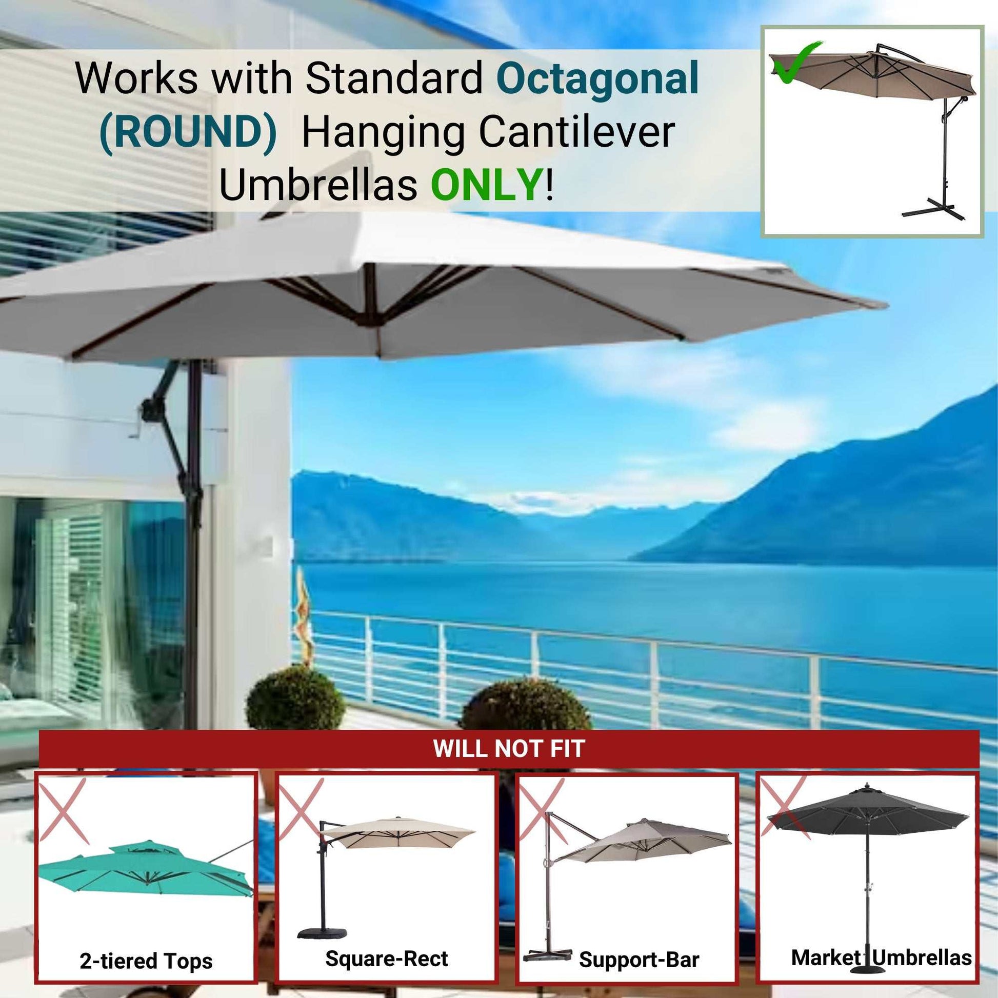 11ft Cantilever Hanging Umbrella 8 Rib Replacement Canopy Off White