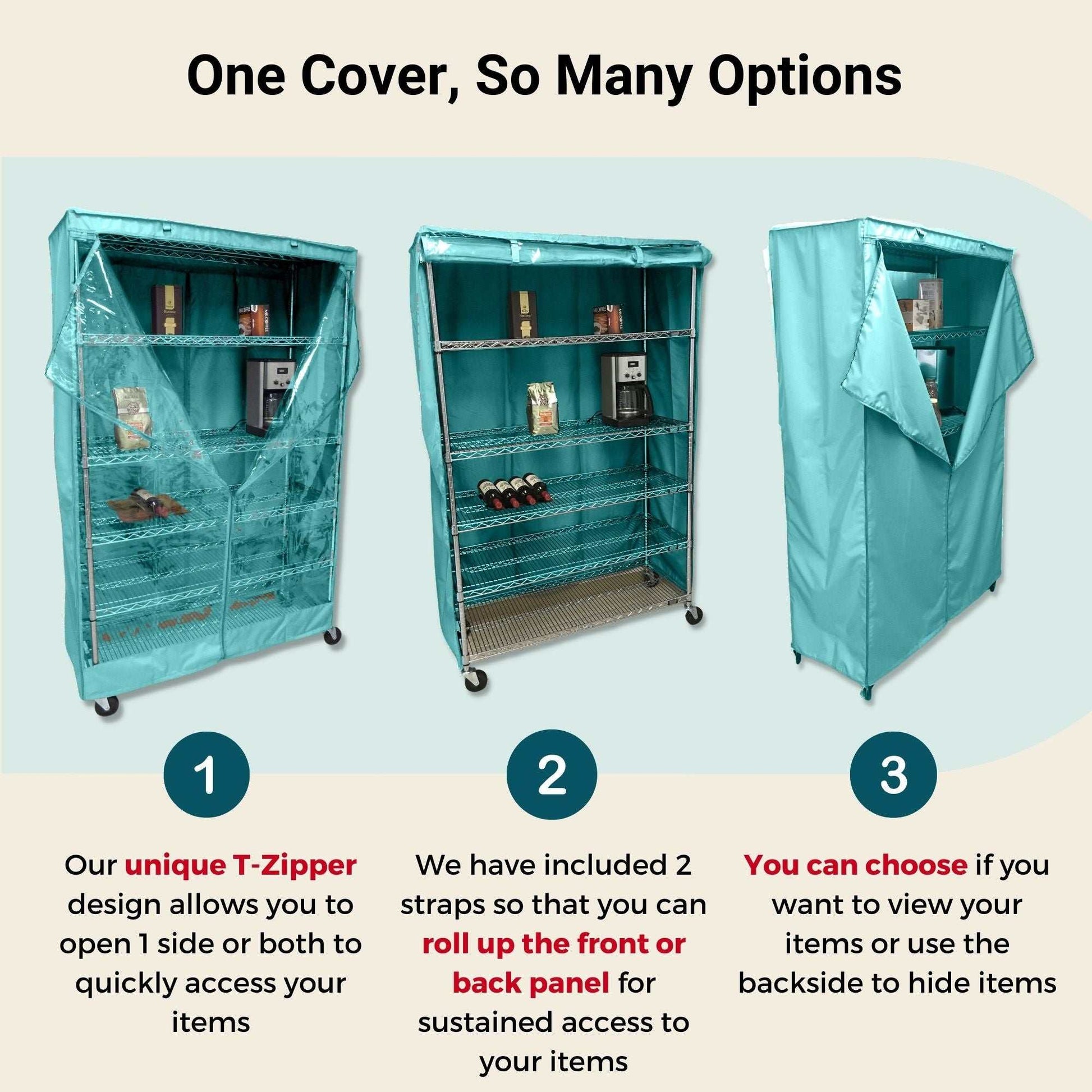 Storage Shelving Unit Cover, fits racks 60"W x 24"D x 72"H one side see through panel in Glacier Blue