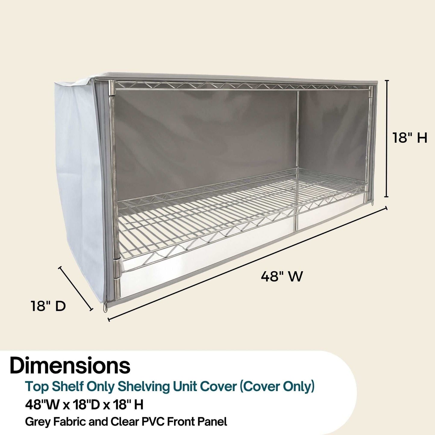 Storage Shelving Top Cover, 48"W x 18"D x 18"H, one side see through panel (Top Part ONLY) - Formosa Covers