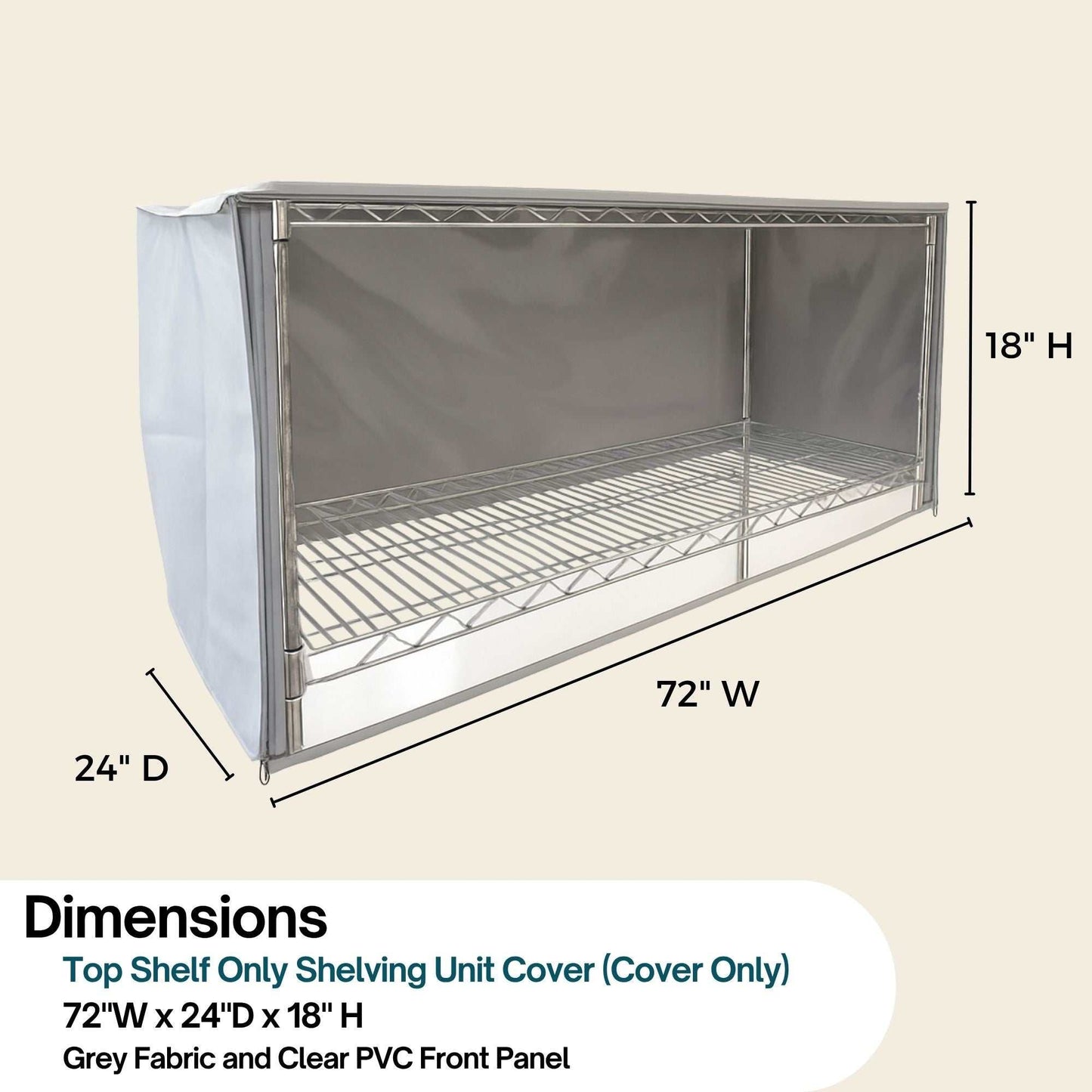 Storage Shelving Top Cover, 72"W x 24"D x 18"H, one side see through panel (Top Part ONLY) - Formosa Covers