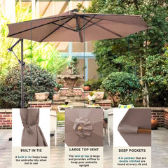 11ft Cantilever Hanging Umbrella 8 Rib Replacement Canopy Taupe