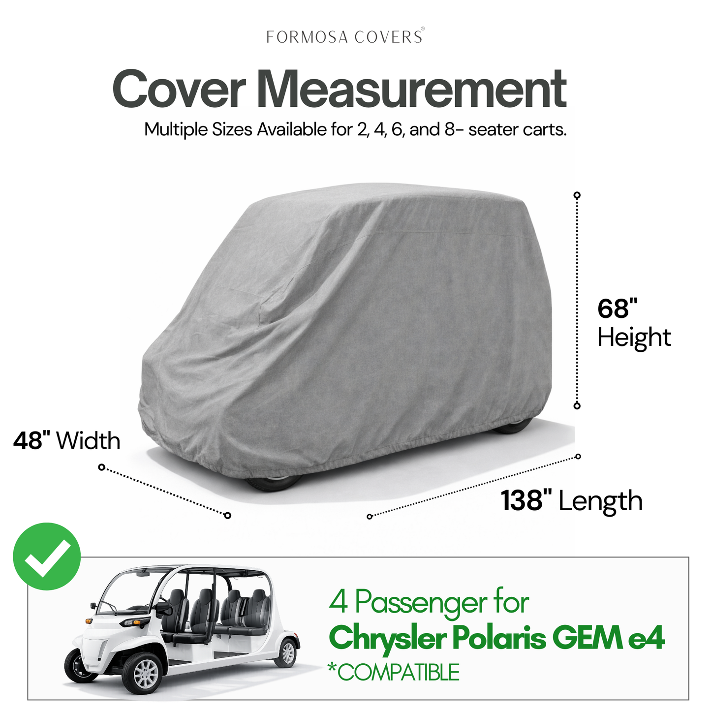 4 Passenger Golf Cart Storage Cover Exclusive for Polaris GEM e4 Model - Formosa Covers