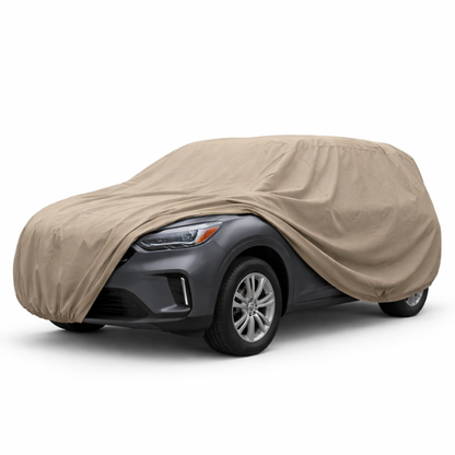 Heavy-duty taupe SUV cover large 200" protecting full-size SUVs from weather and UV damage