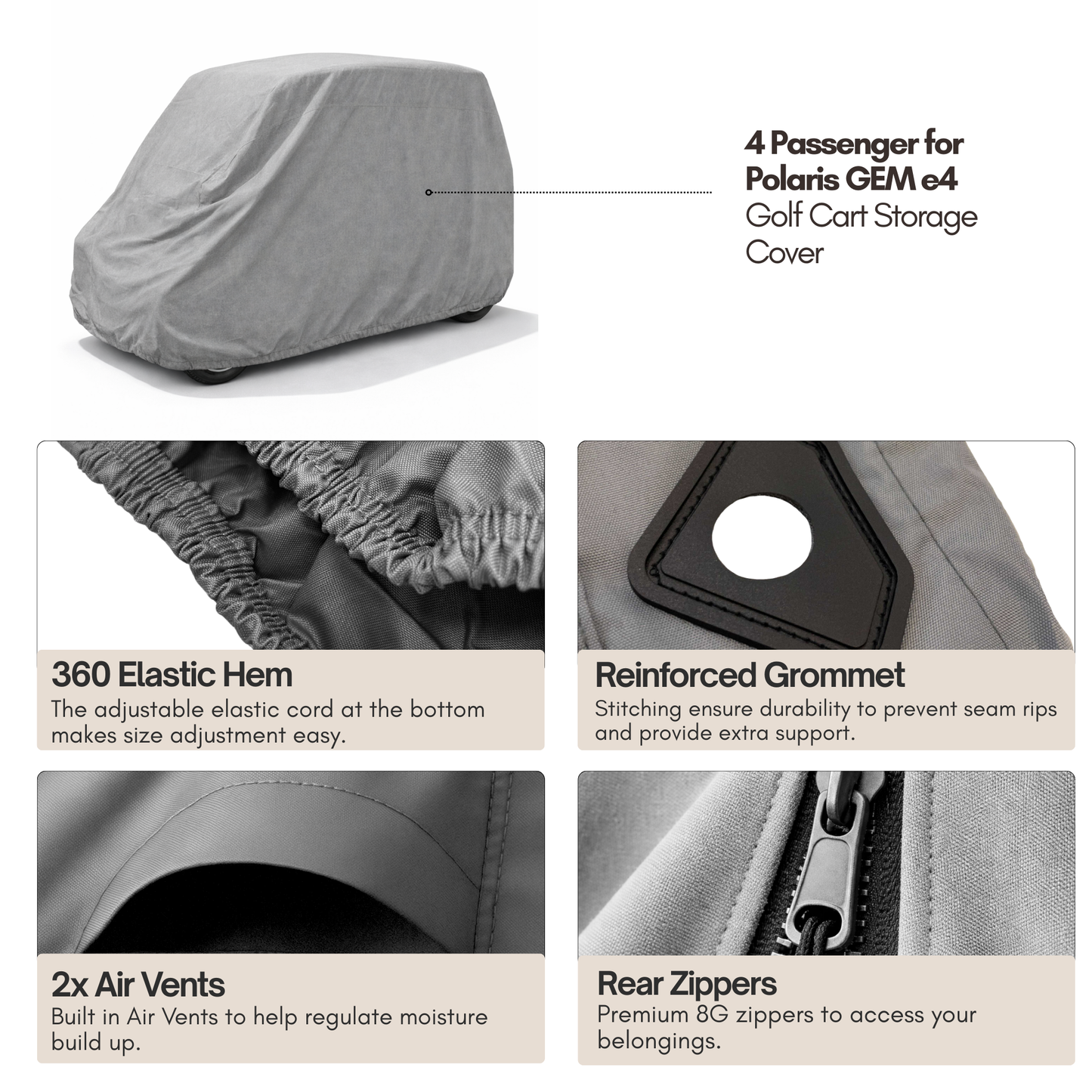 4 Passenger Golf Cart Storage Cover Exclusive for Polaris GEM e4 Model - Formosa Covers